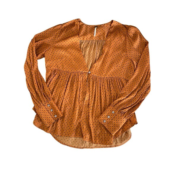 Free People Show Stoppin' Blouse Silk  Sepia Combo SZ M - Picture 7 of 16